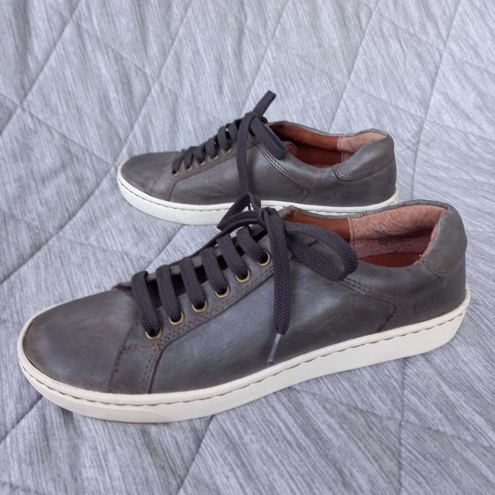 Born Allegheny II Grey Leather Sneakers 6-6.5M Low Top Lace Up Minimalist Preppy